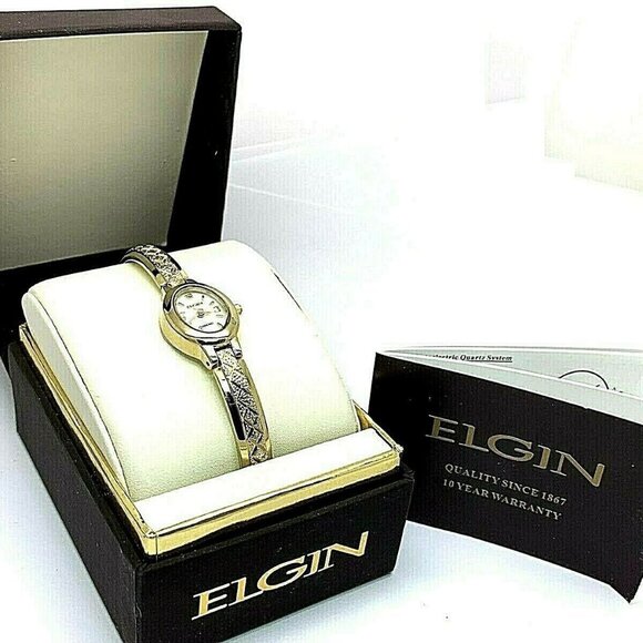 Elgin Women's Watch EG8074 Mother of Pearl Diamond Dial Gold Tone Steel Petite - Picture 3 of 13